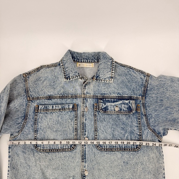Happy Nature Womens Acid Wash Boxy Cropped Denim Jacket Oversized M 90s Grunge - Picture 12 of 14